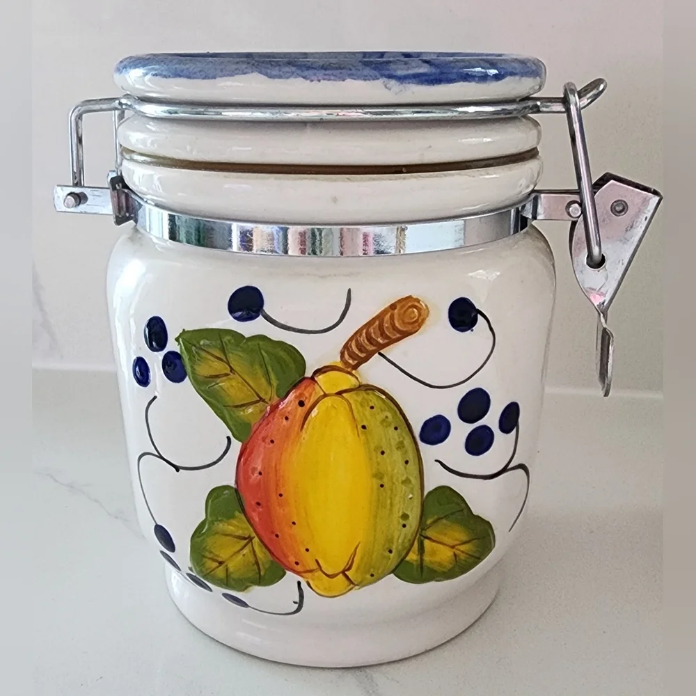 Vintage‎ Ceramic Canisters Fruit Clamp Closure Gaskets Set Of Two